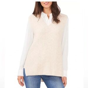 Vince Camuto Shaker Stitch Sweater Vest Malted Large NWT